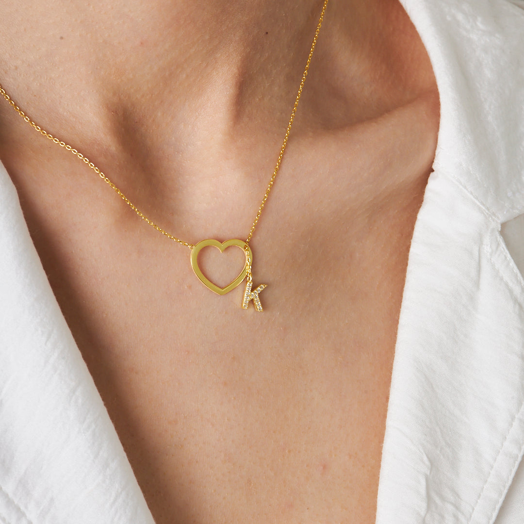 Heart Letter Pendant Necklace - 925 SILVER