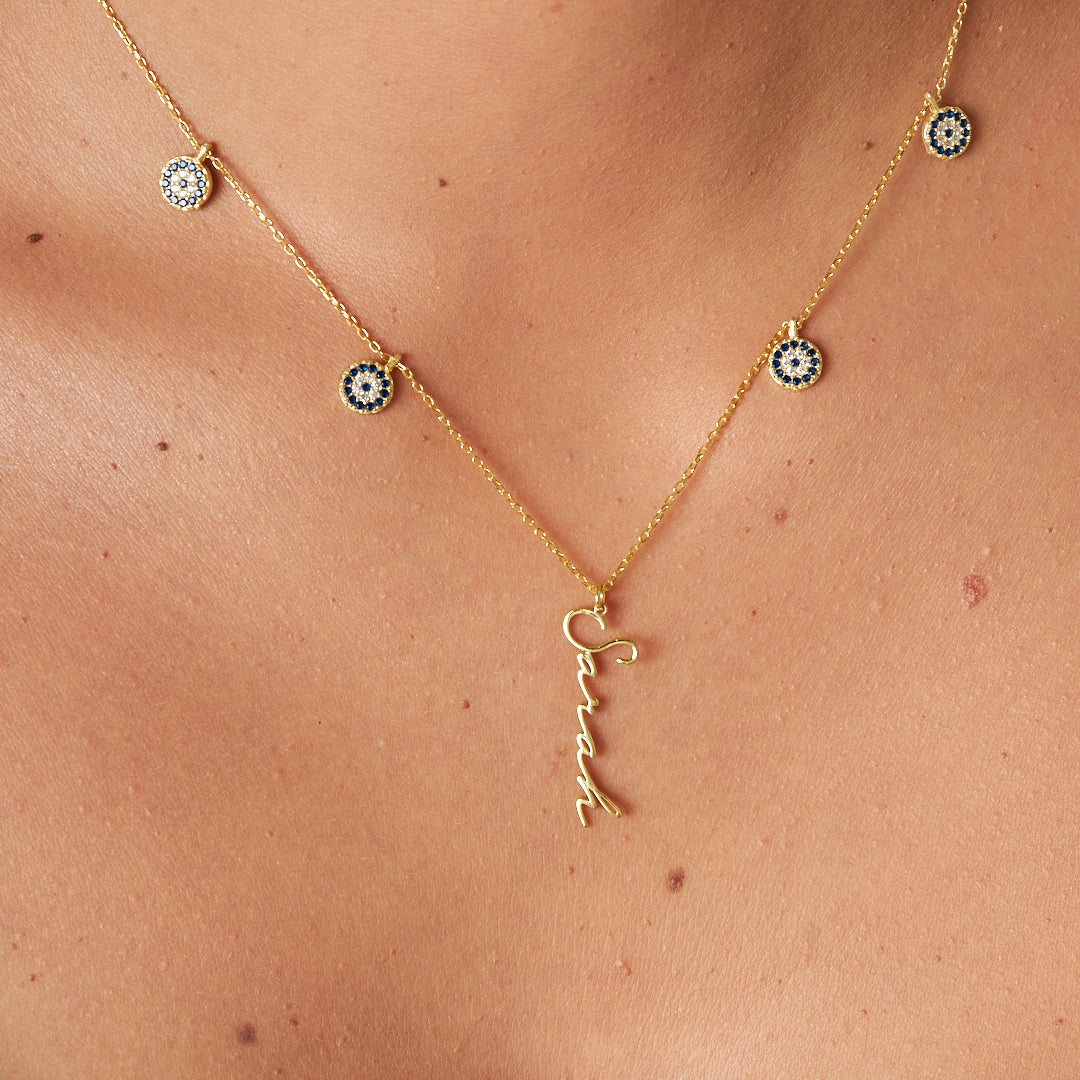 Evil Eye Beaded Handwritten Necklace - 925 Silver