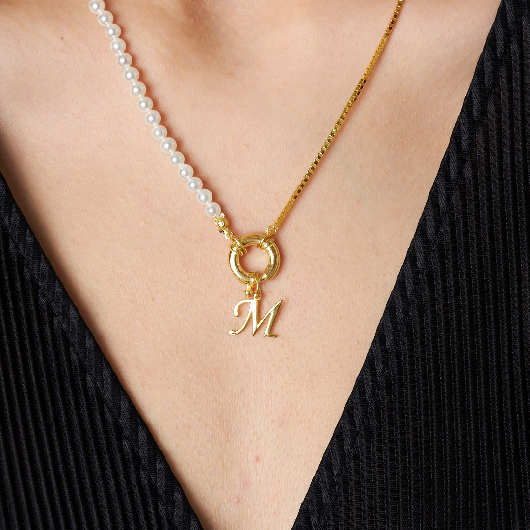 Letter Necklace with Chain and Pearl - 925 SILVER