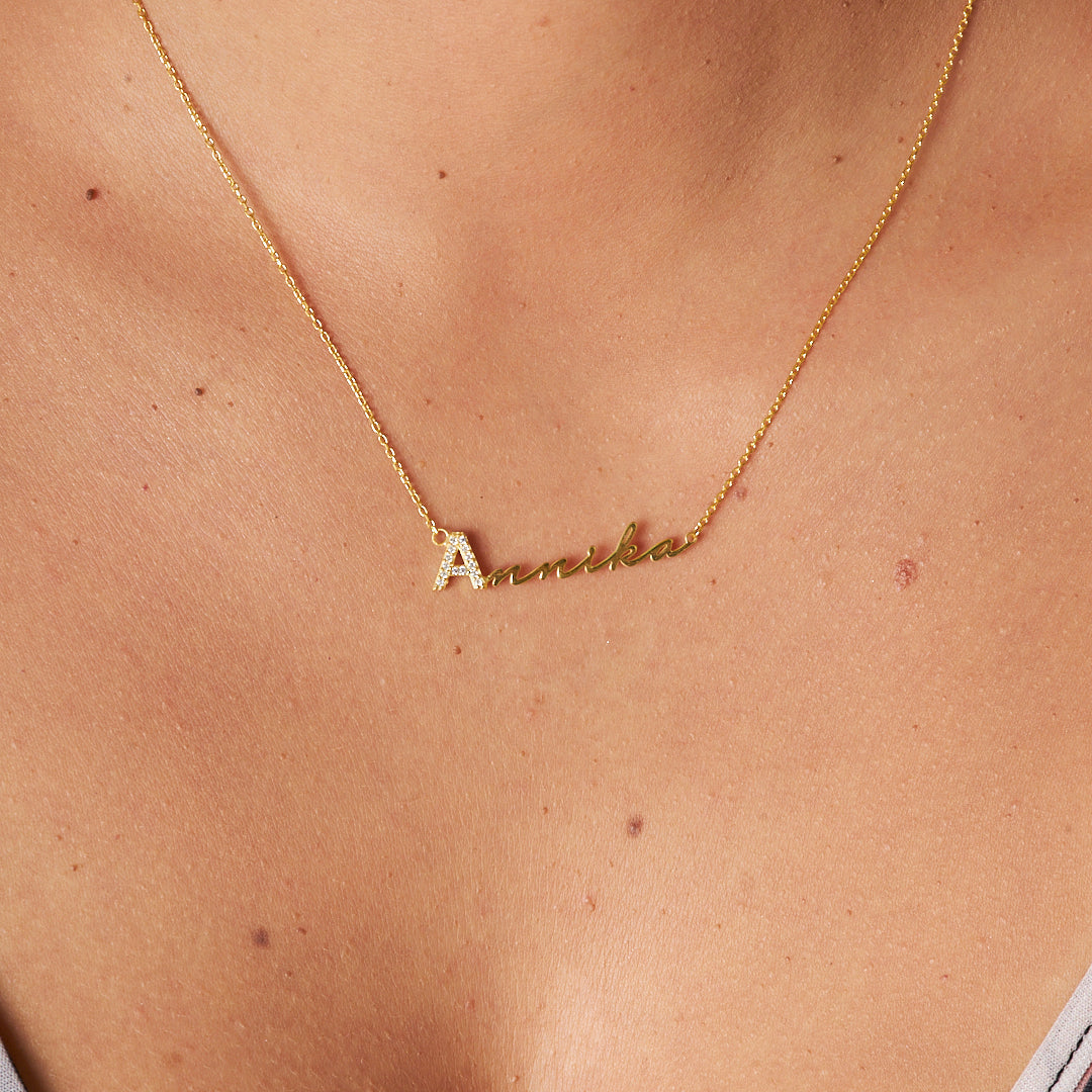 Name Necklace - Thin Name Horizontal Necklace - 925 Silver