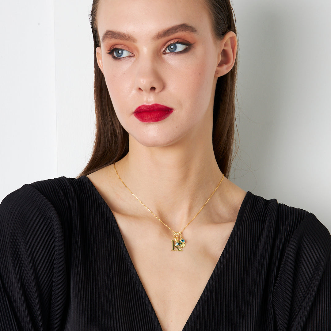 Evil Eye Clover Letter Necklace - 925 SILVER