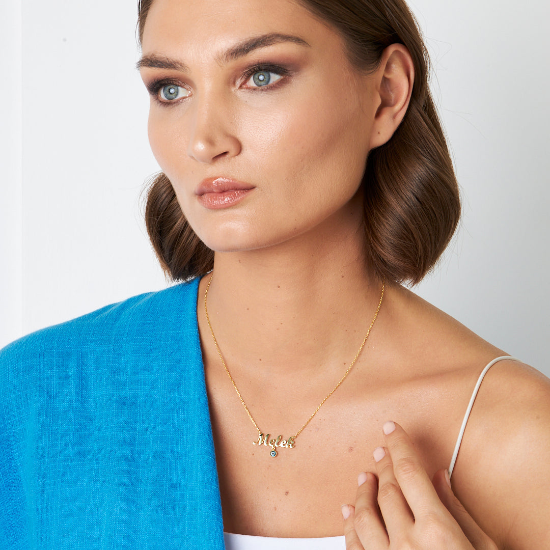 Evil Eye Beaded Name Necklace - 925 Silver