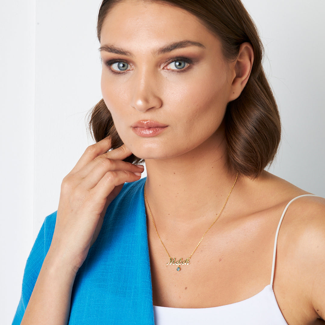 Evil Eye Beaded Name Necklace - 925 Silver