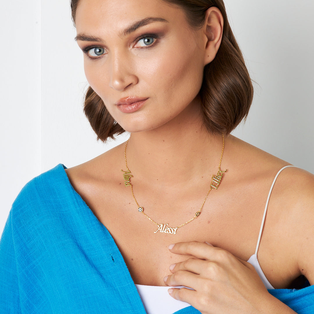 HALSKETTE NAZAR STEIN MIT 3 NAMEN | 925 SILBER