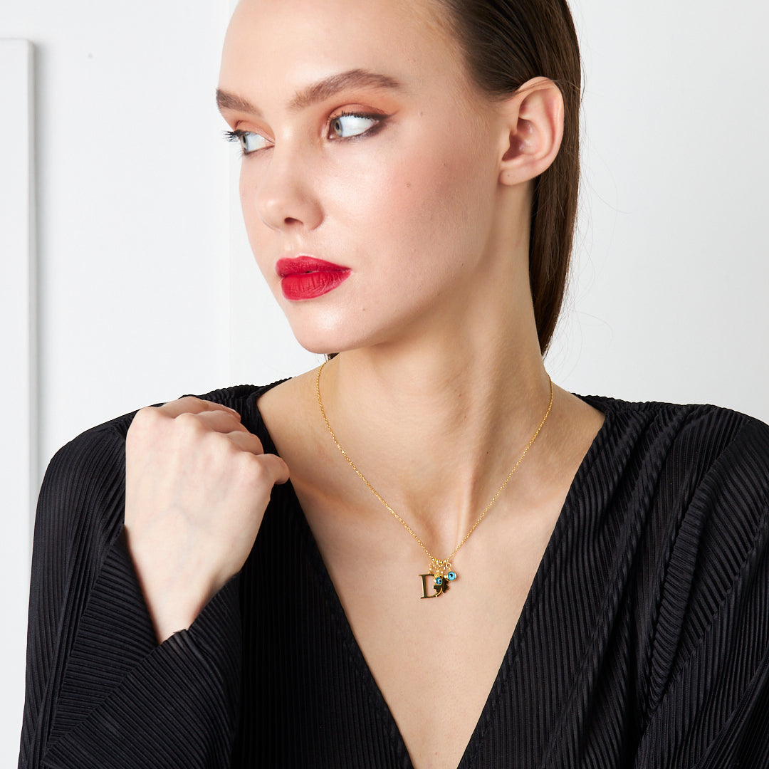 Evil Eye Lucky Letter Necklace - 925 SILVER