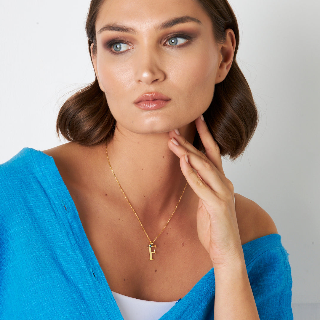 Evil Eye Beaded Capital Letter Necklace - 925 Silver