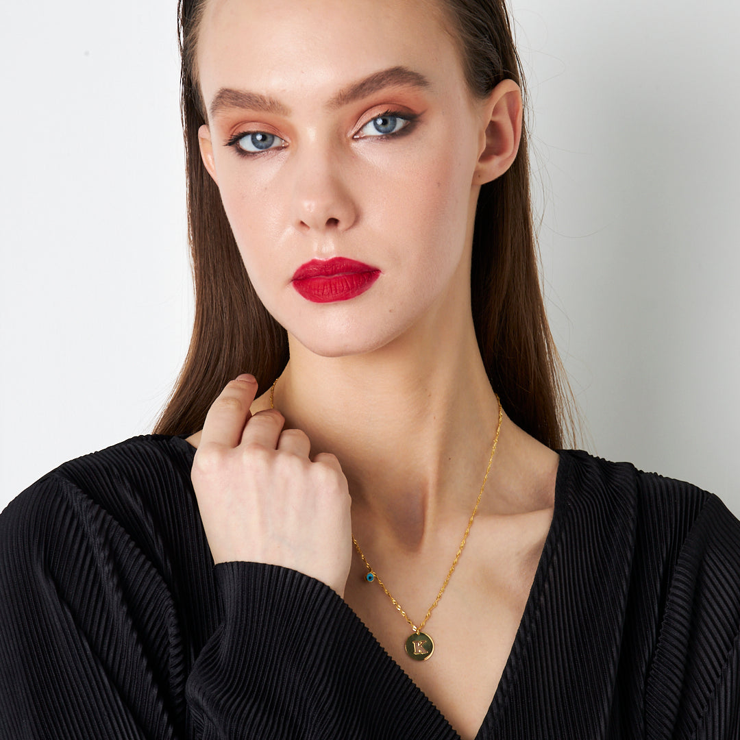 Evil Eye Letter Plate Necklace - 925 SILVER