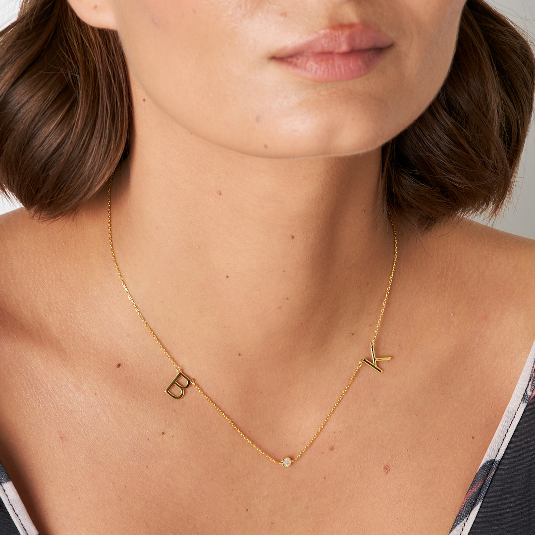 Letter Necklace with Dot Stone - 925 Silver