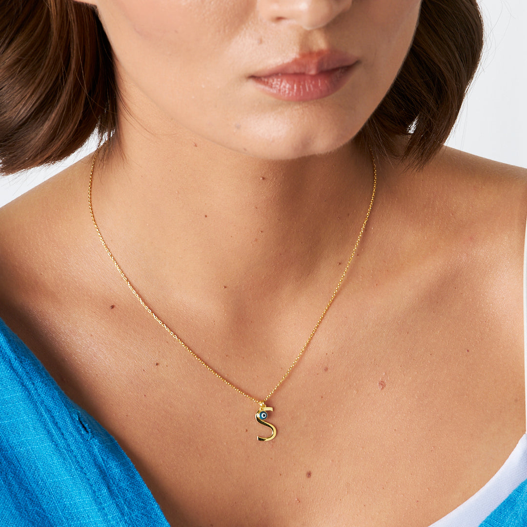 Evil Eye Letter Necklace - 925 Silver