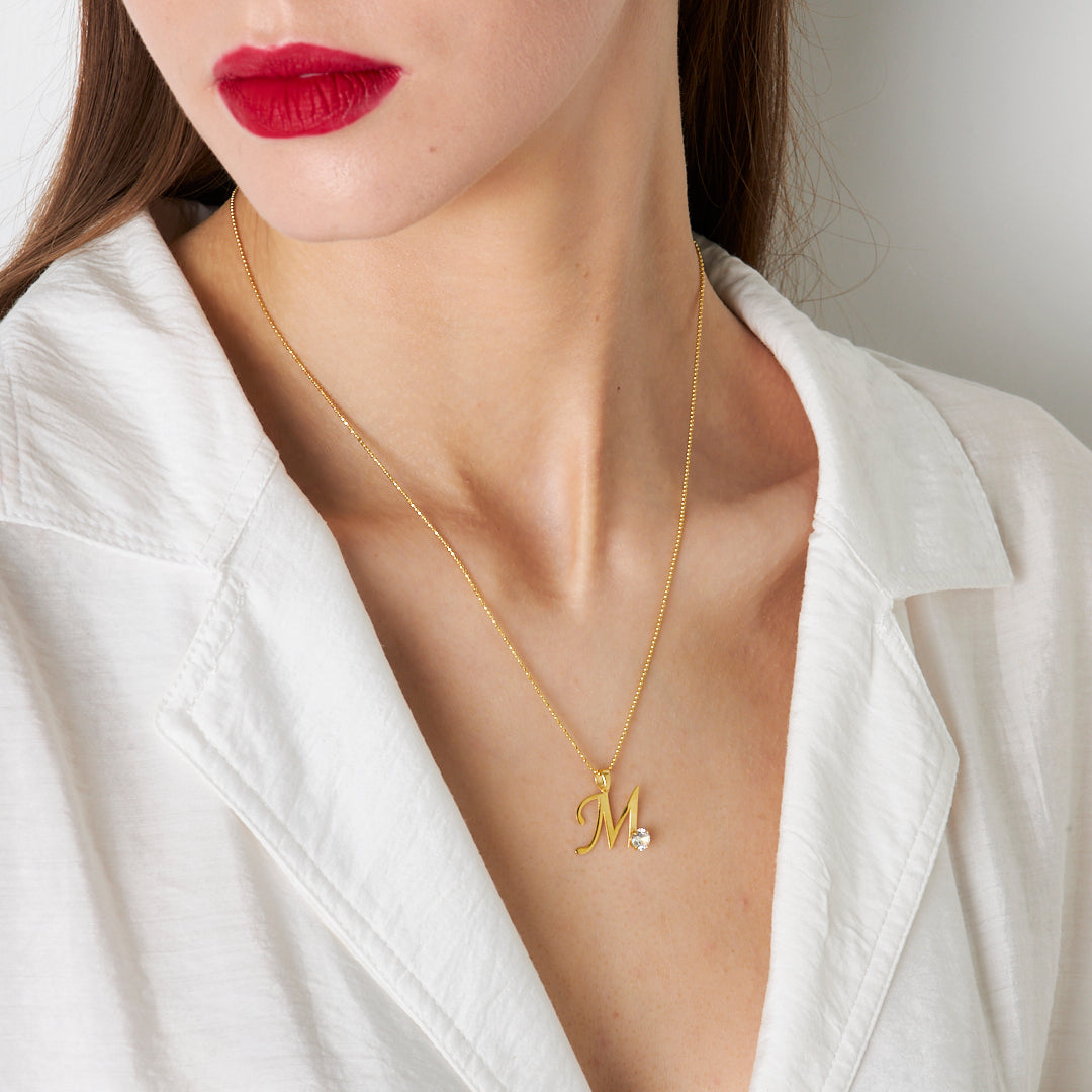 Single Stone Letter Necklace - 925 SILVER