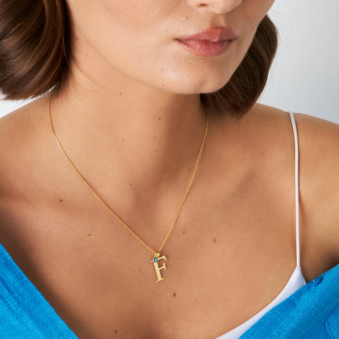Evil Eye Beaded Capital Letter Necklace - 925 Silver