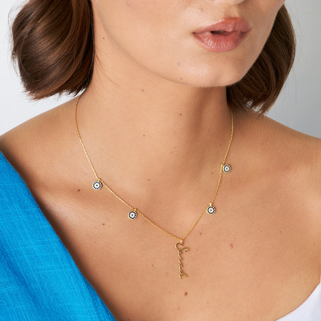 Evil Eye Beaded Handwritten Necklace - 925 Silver