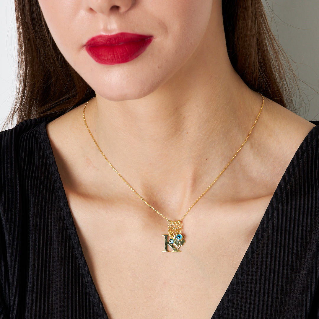 Evil Eye Clover Letter Necklace - 925 SILVER
