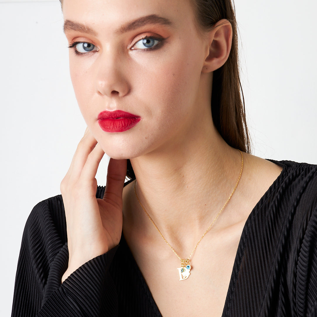 Evil Eye Lucky Letter Necklace - 925 SILVER