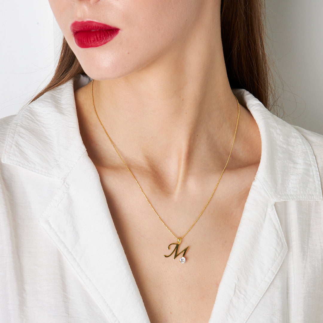 Single Stone Letter Necklace - 925 SILVER