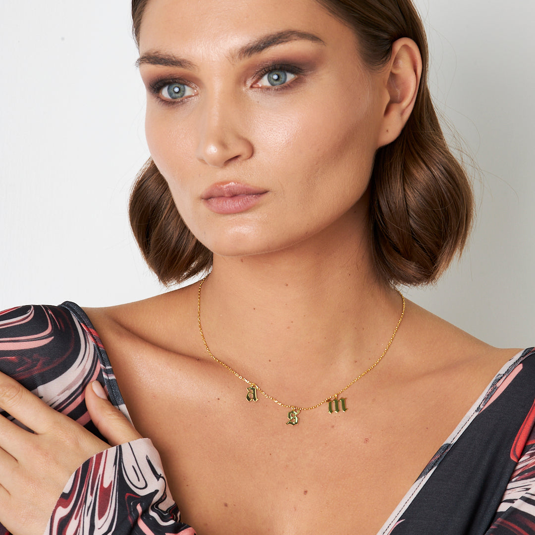 Gothic Initial Necklace - 925 Silver