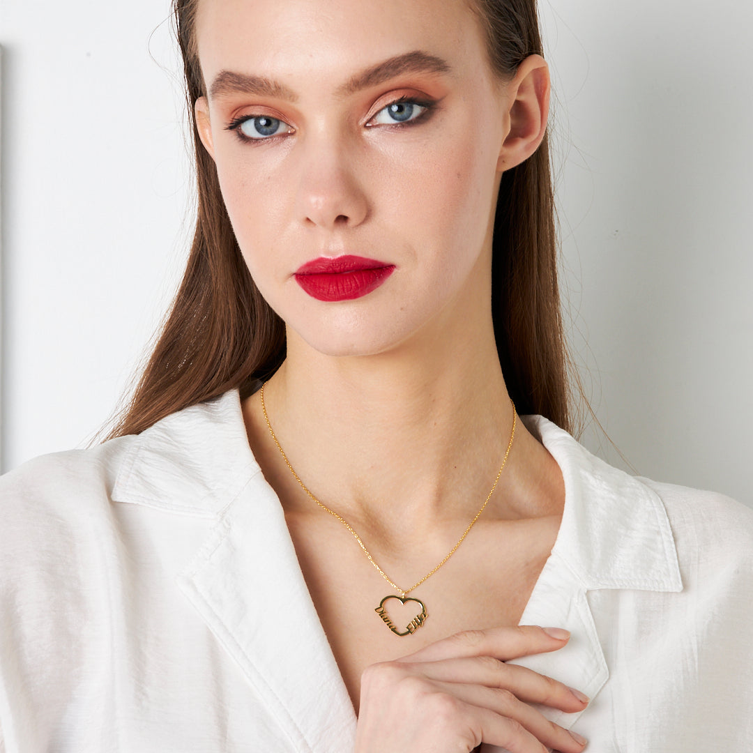 Two Name Heart Necklace - 925 SILVER