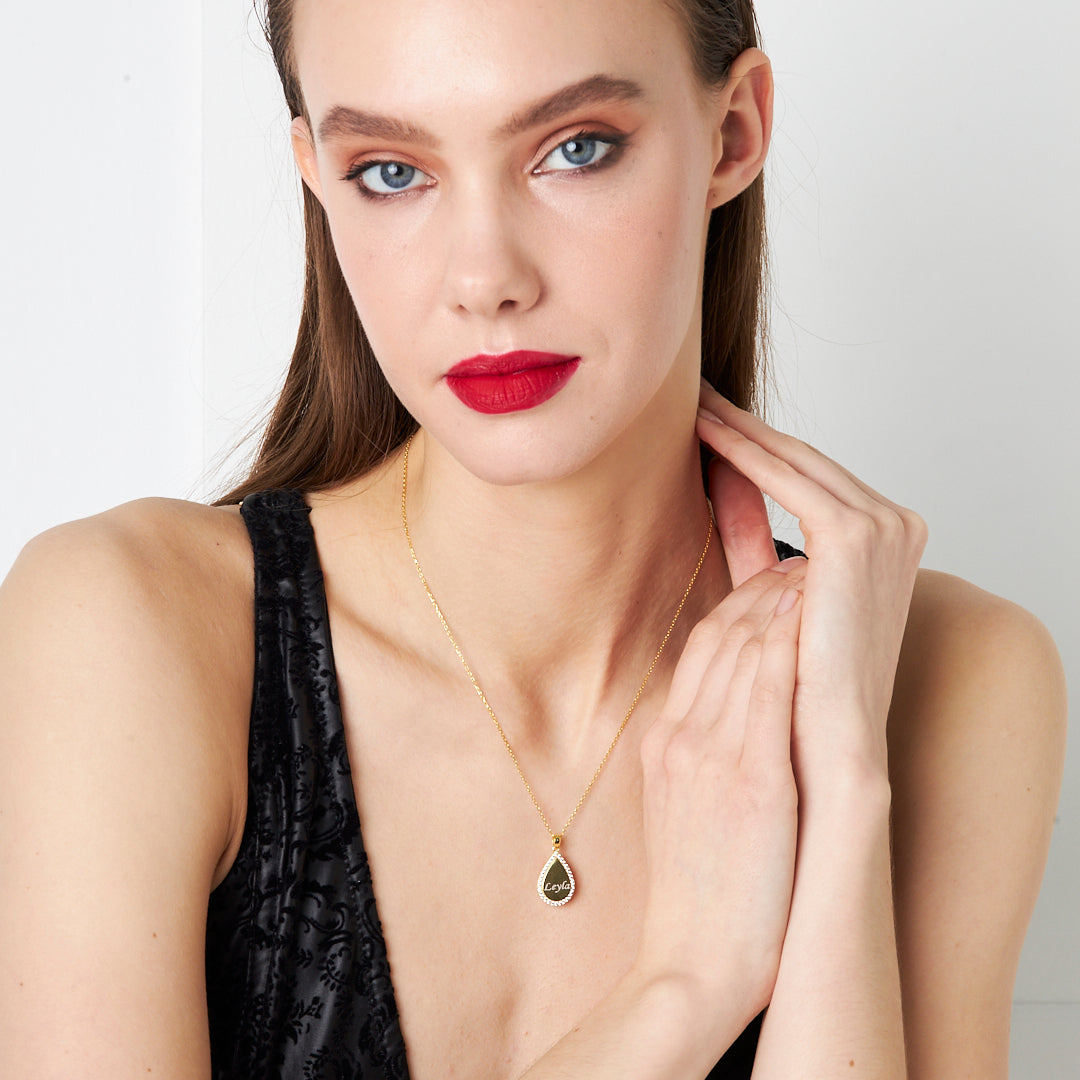 Lettered Water Drop Name Necklace - 925 Silver