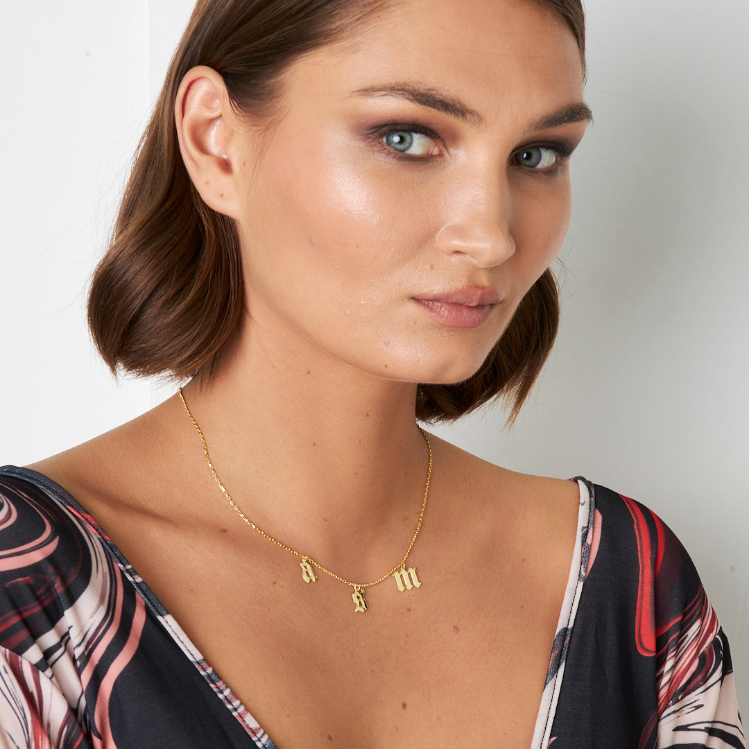 Gothic Initial Necklace - 925 Silver