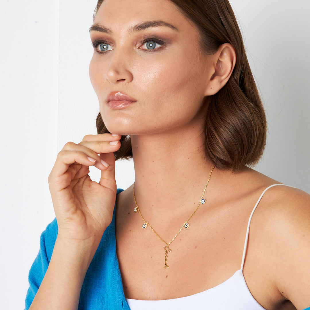 Evil Eye Beaded Handwritten Necklace - 925 Silver