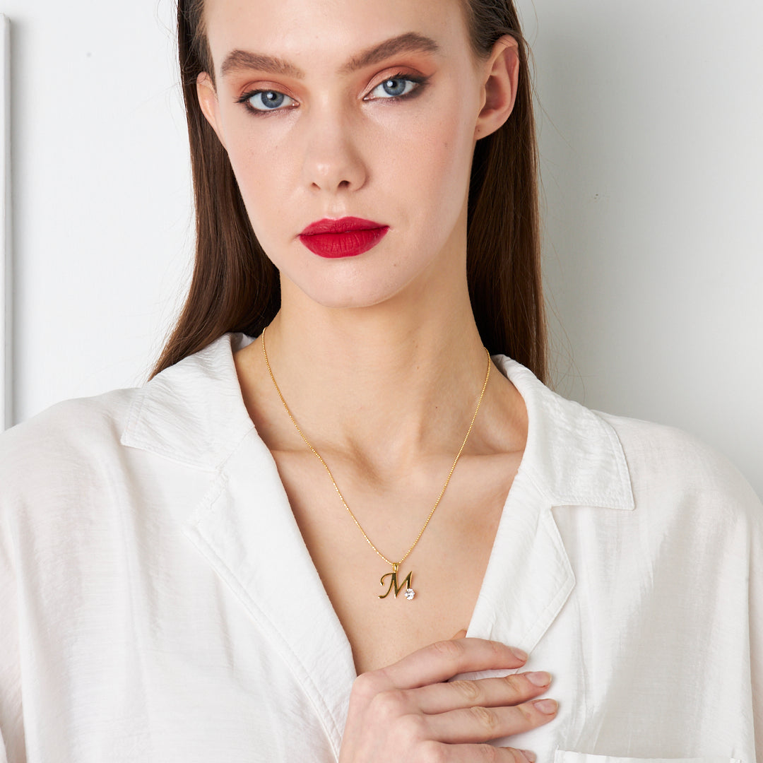 Single Stone Letter Necklace - 925 SILVER