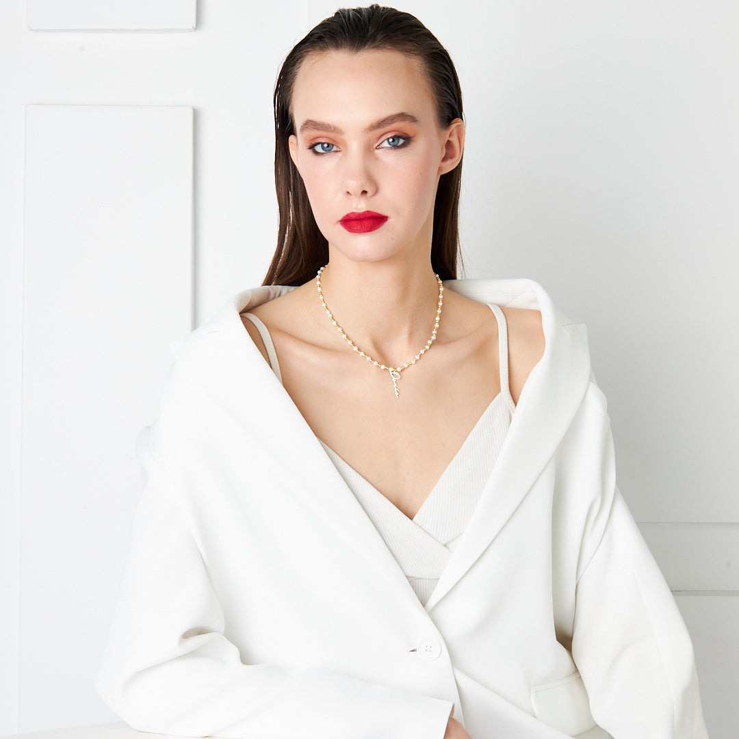 Pearl Detailed Name Necklace - 925 SILVER