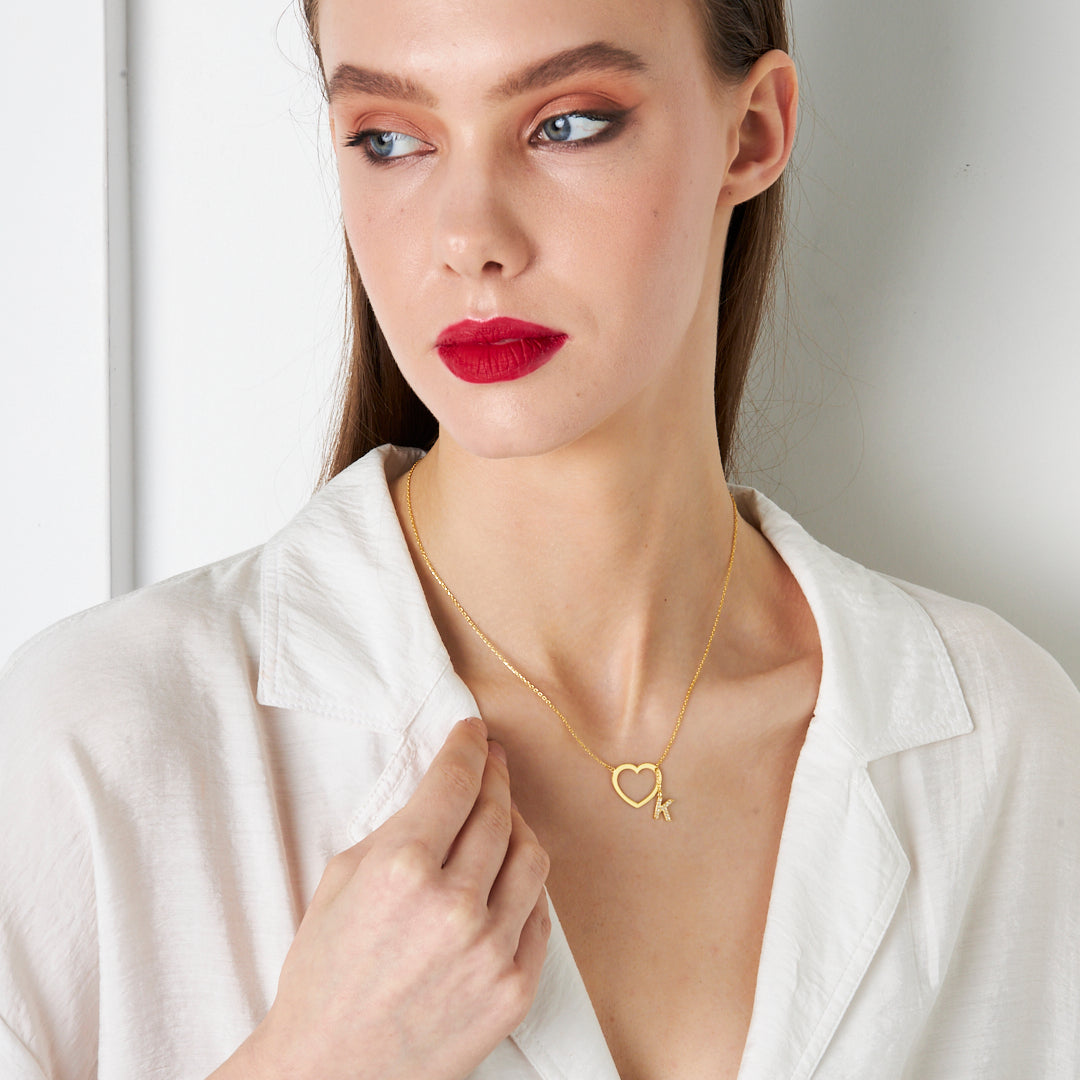 Heart Letter Pendant Necklace - 925 SILVER