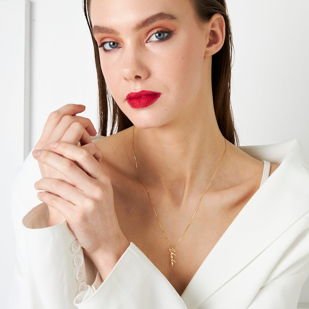 Herringbone Pattern Name Necklace - 925 Silver