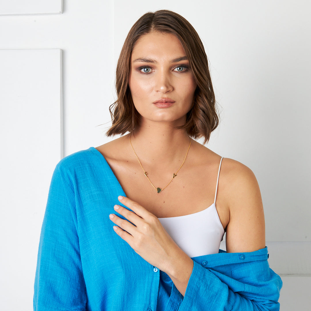 Name Necklace - Heart and Two Letter Necklace - 925 SILVER