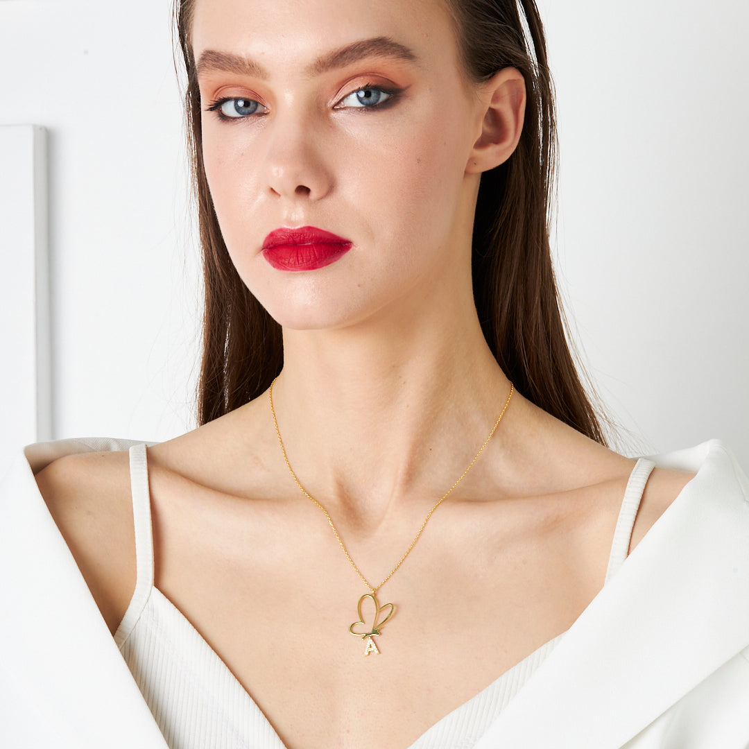 Butterfly Swing Letter Necklace - 925 Silver