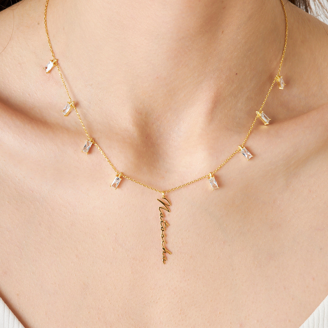 Baguette Stone Name Necklace - 925 Silver