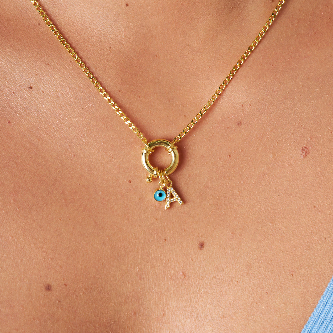 Evil Eye Letter Necklace - 925 Silver
