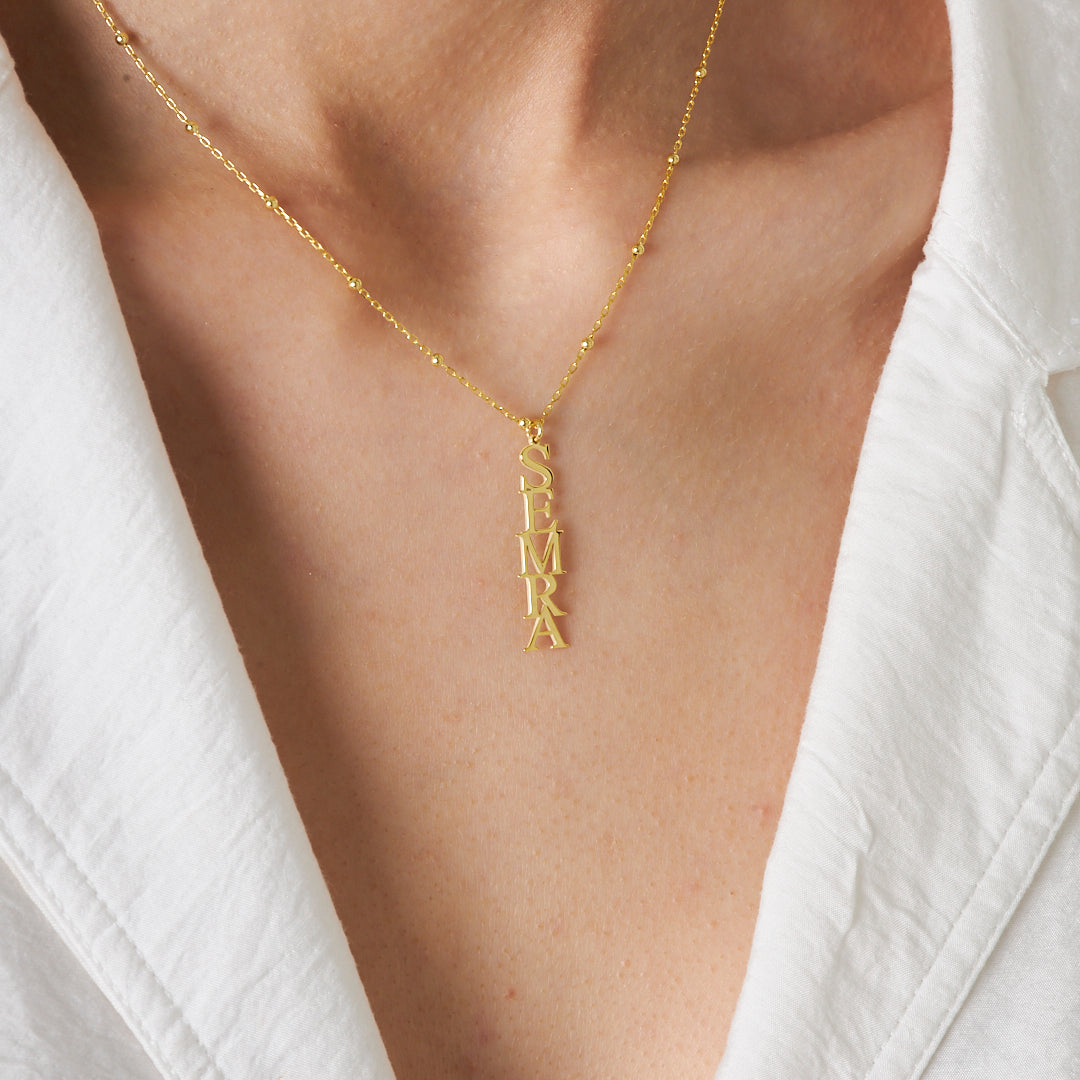 Vintage Vertical Name Necklace - 925 Silver