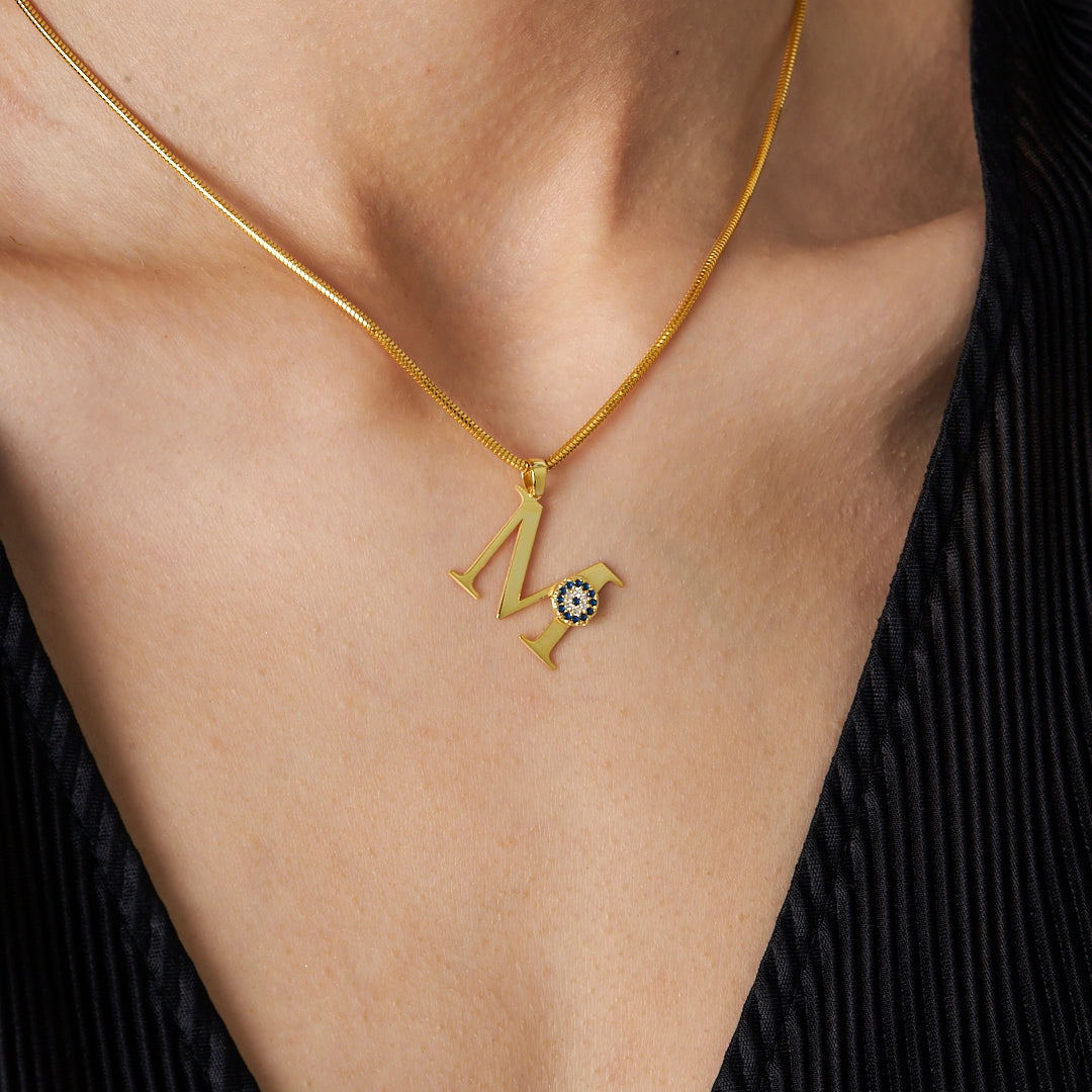 Evil Eye Detail Letter Necklace - 925 SILVER
