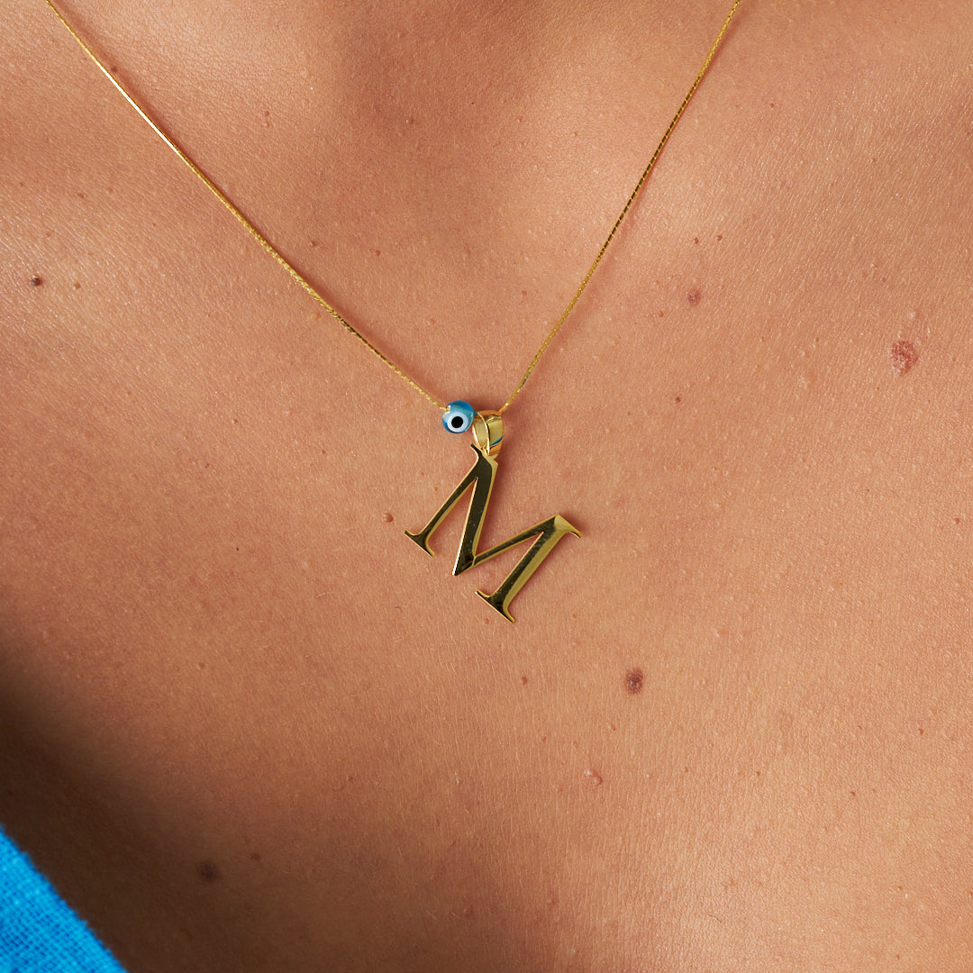 Evil Eye Side Letter Necklace - 925 SILVER