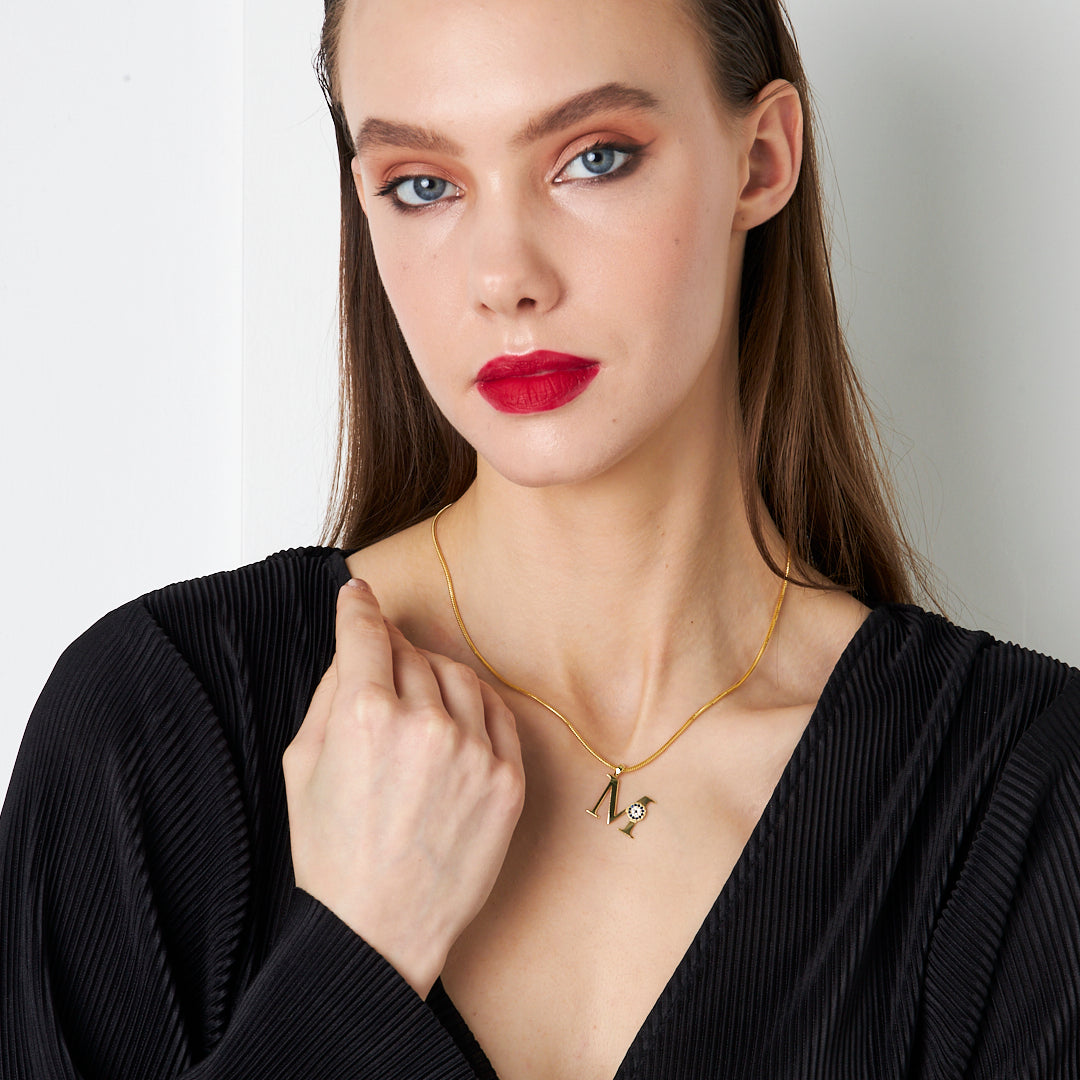 Evil Eye Detail Letter Necklace - 925 SILVER