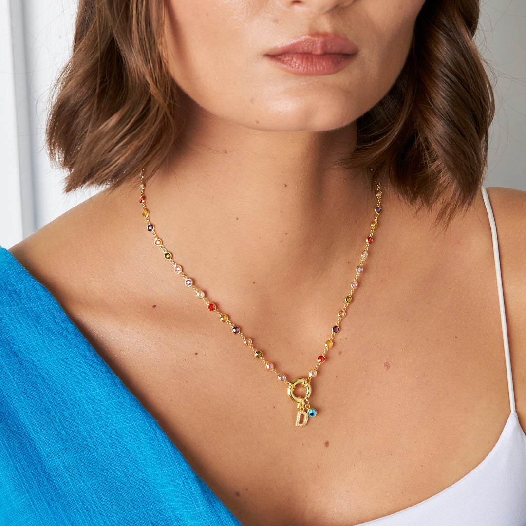 Colorful Necklace with Evil Eye Letters - 925 Silver