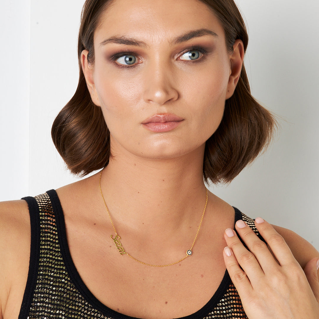 Evil Eye Single Name Necklace - 925 SILVER