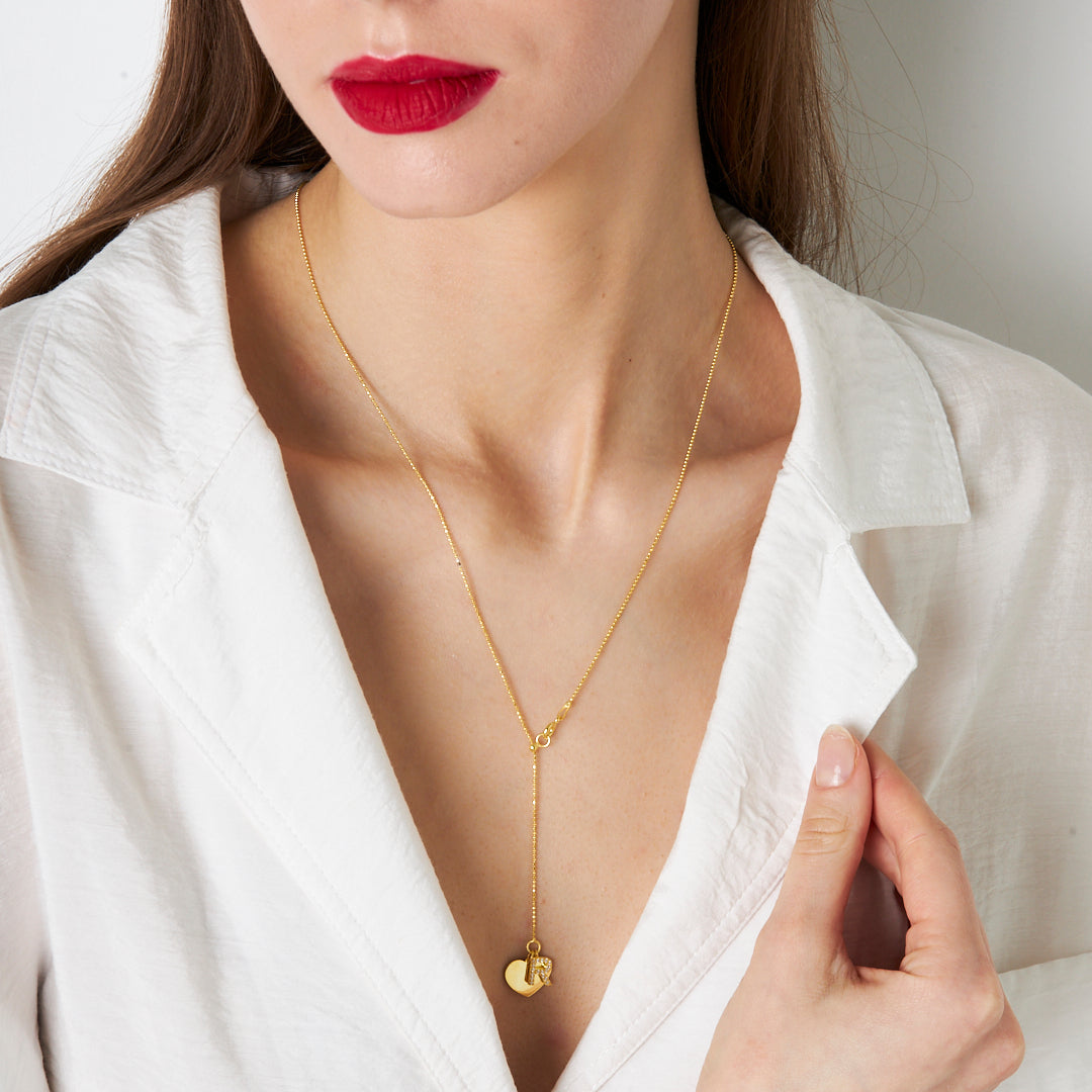 Heart Letter Necklace with Ball Chain - 925 Silver