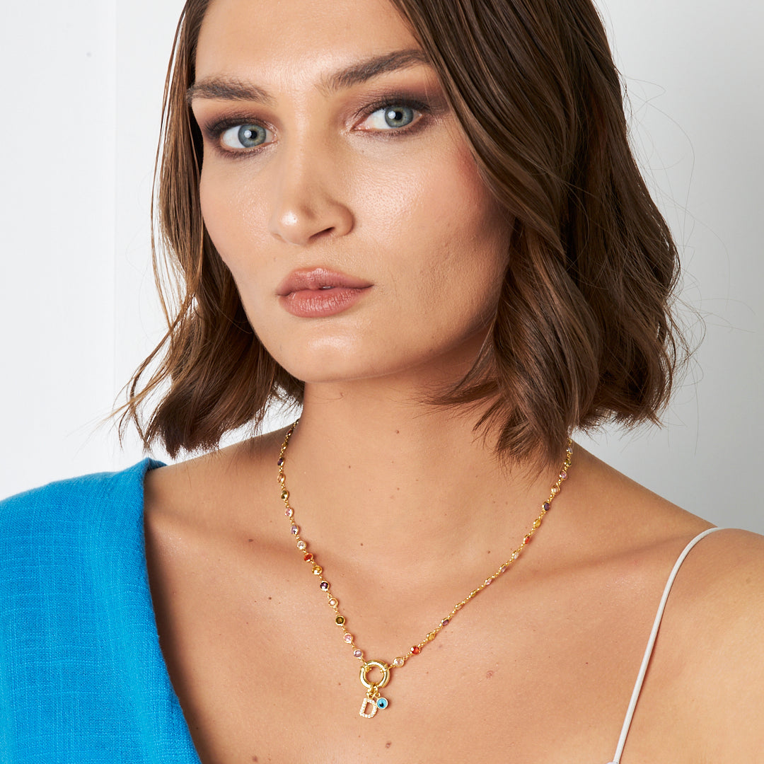 Colorful Necklace with Evil Eye Letters - 925 Silver