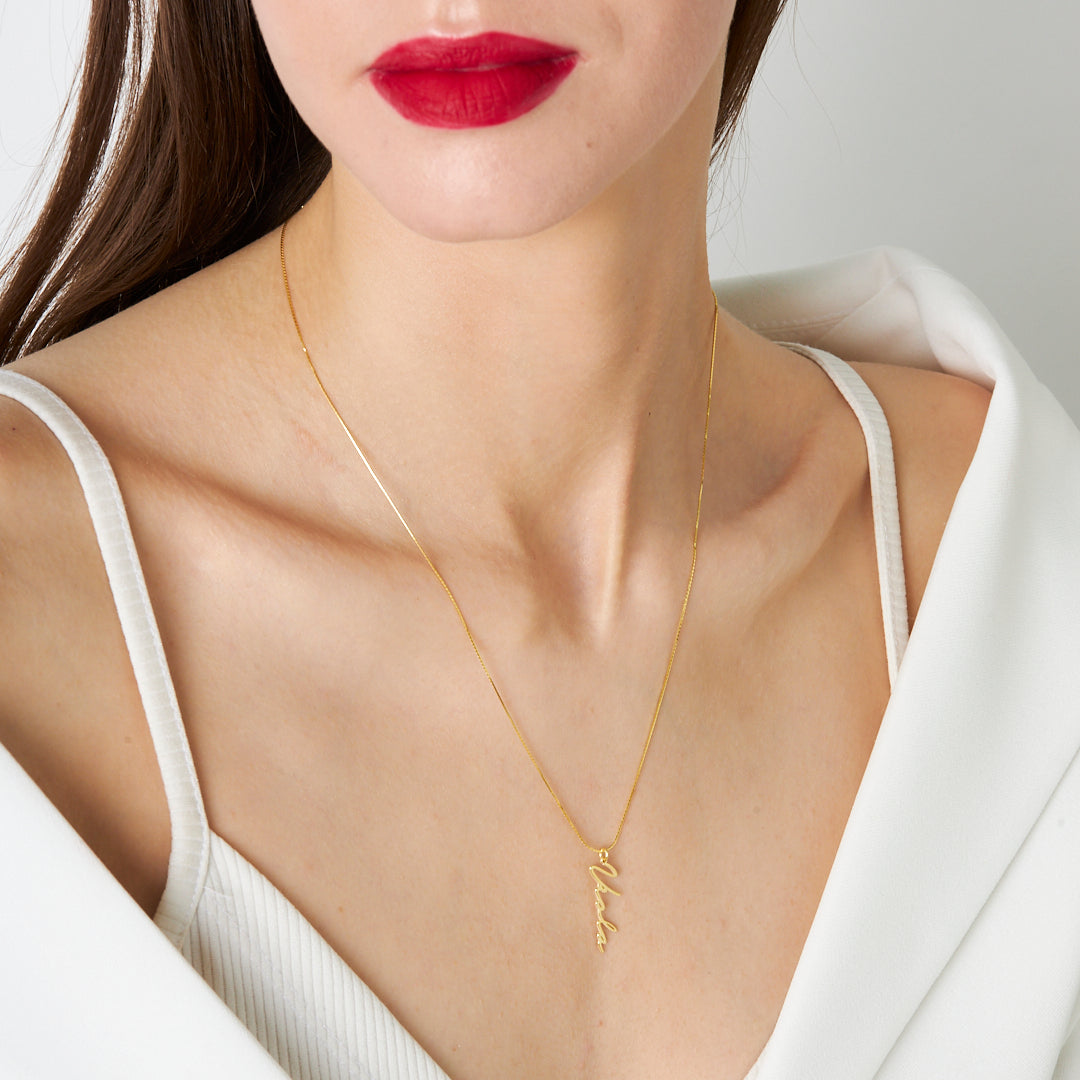 Herringbone Pattern Name Necklace - 925 Silver