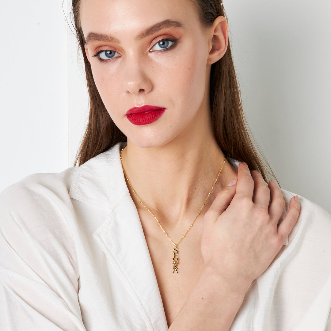 Vintage Vertical Name Necklace - 925 Silver