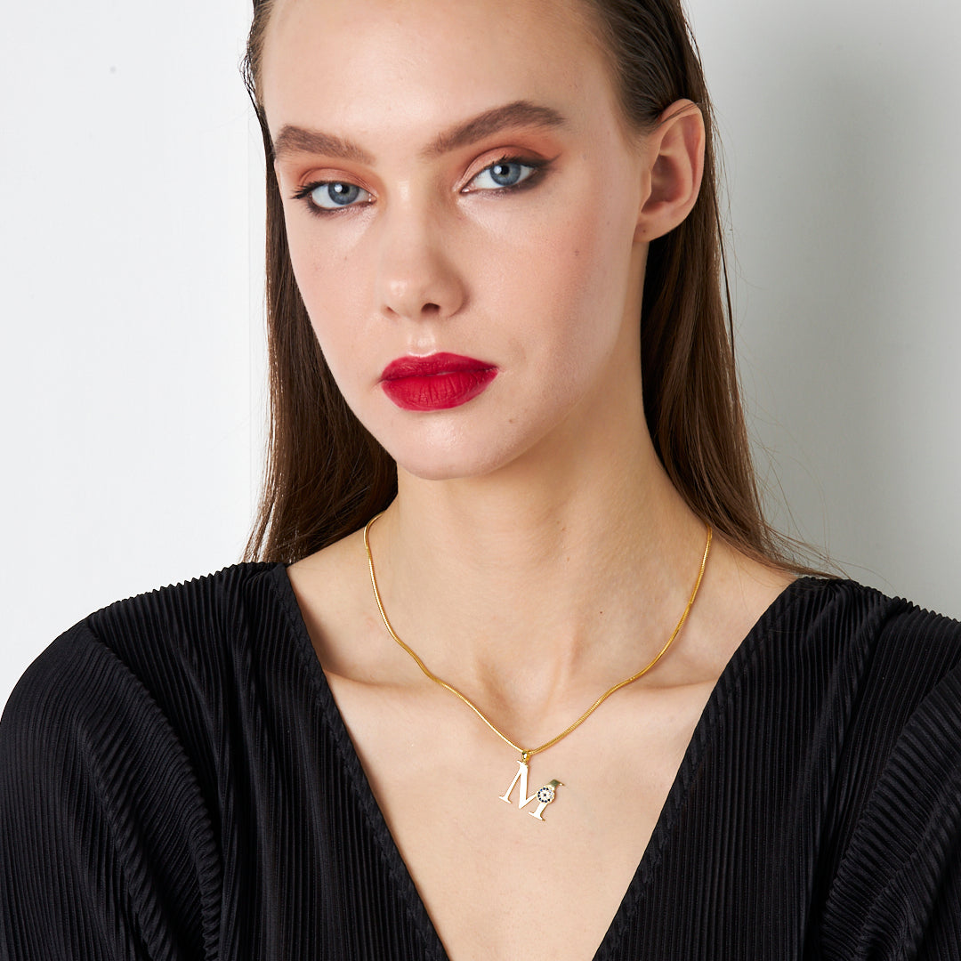 Evil Eye Detail Letter Necklace - 925 SILVER