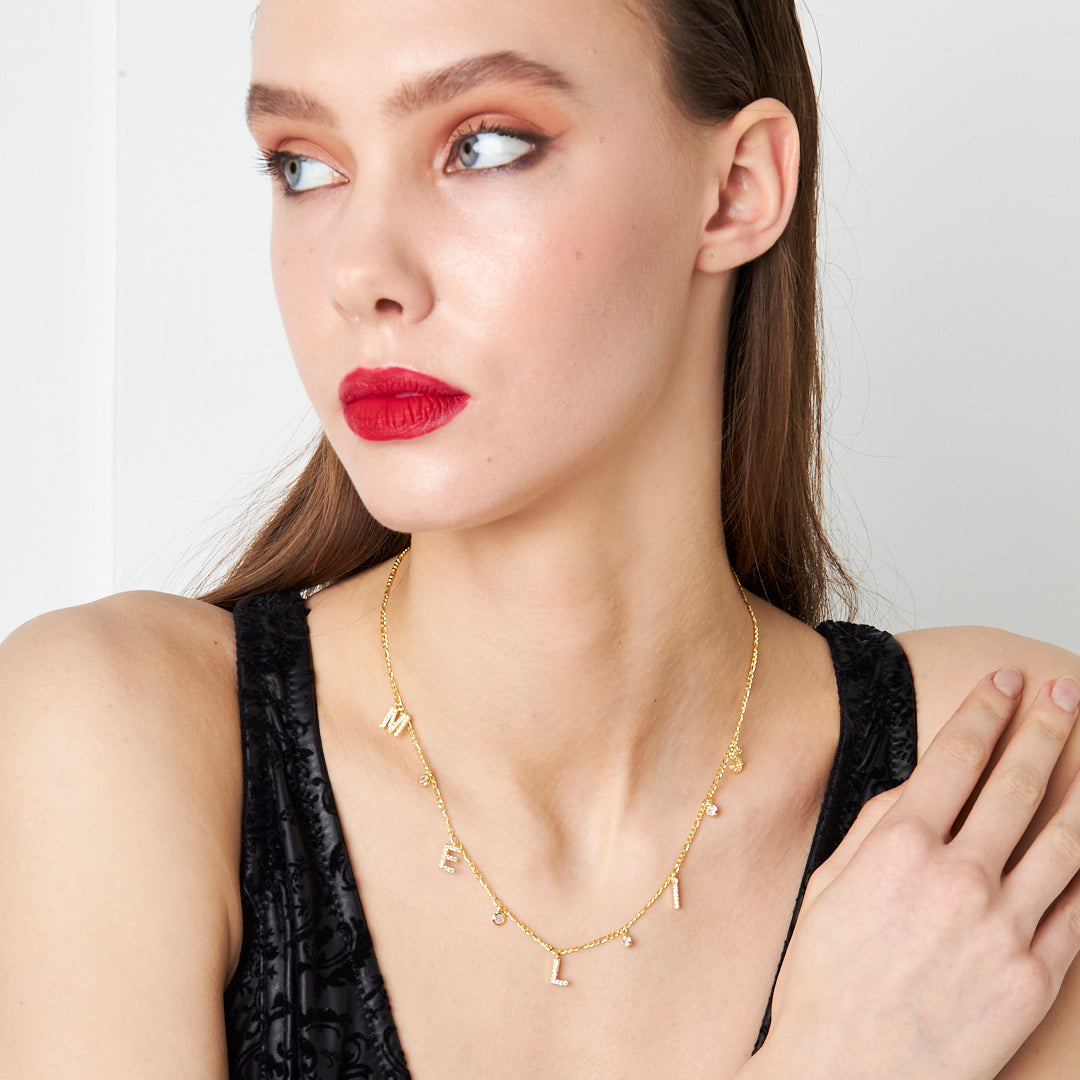 Name Necklace with Stone Details - 925 SILVER