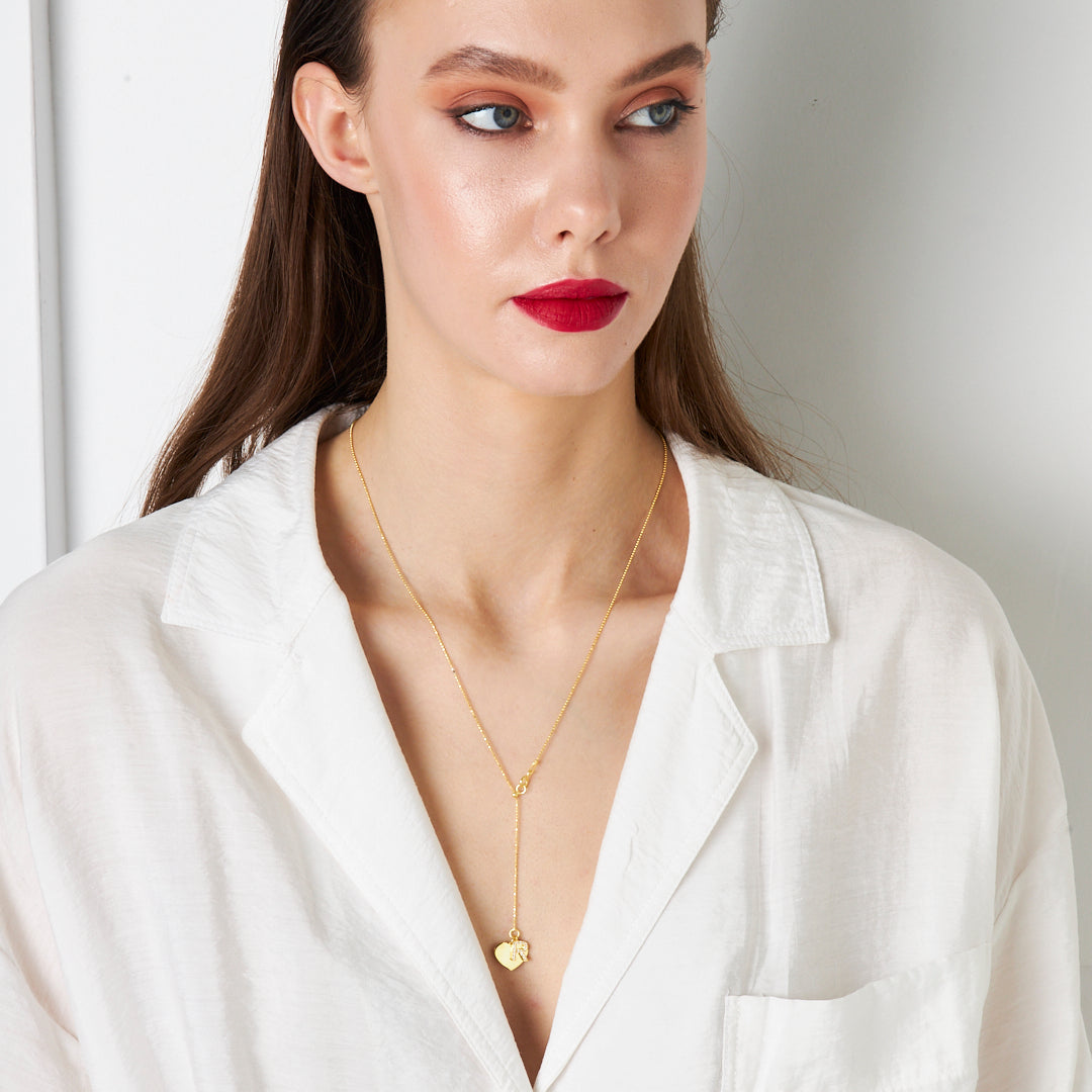 Heart Letter Necklace with Ball Chain - 925 Silver