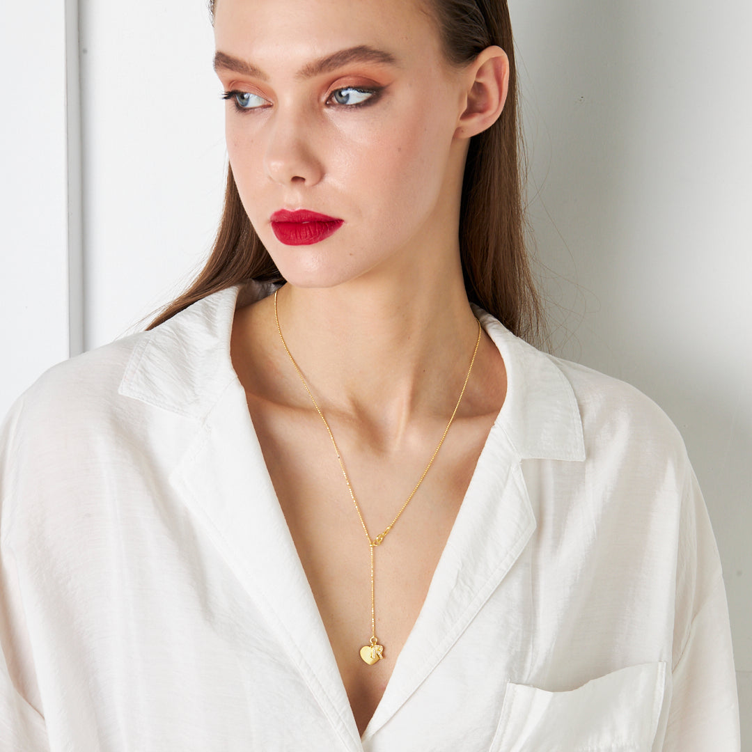 Heart Letter Necklace with Ball Chain - 925 Silver