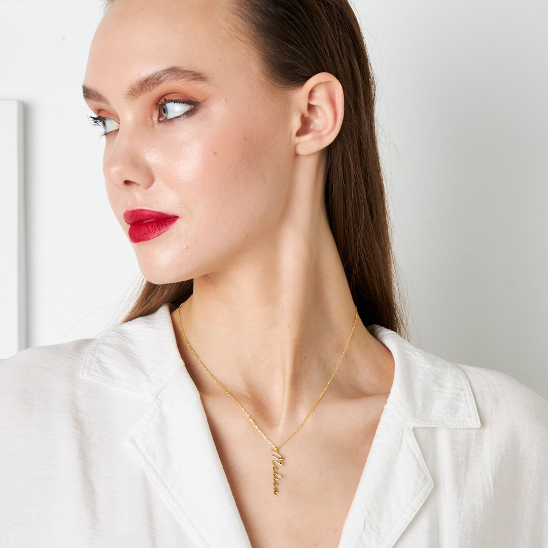 Vertical Name Necklace - 925 Silver