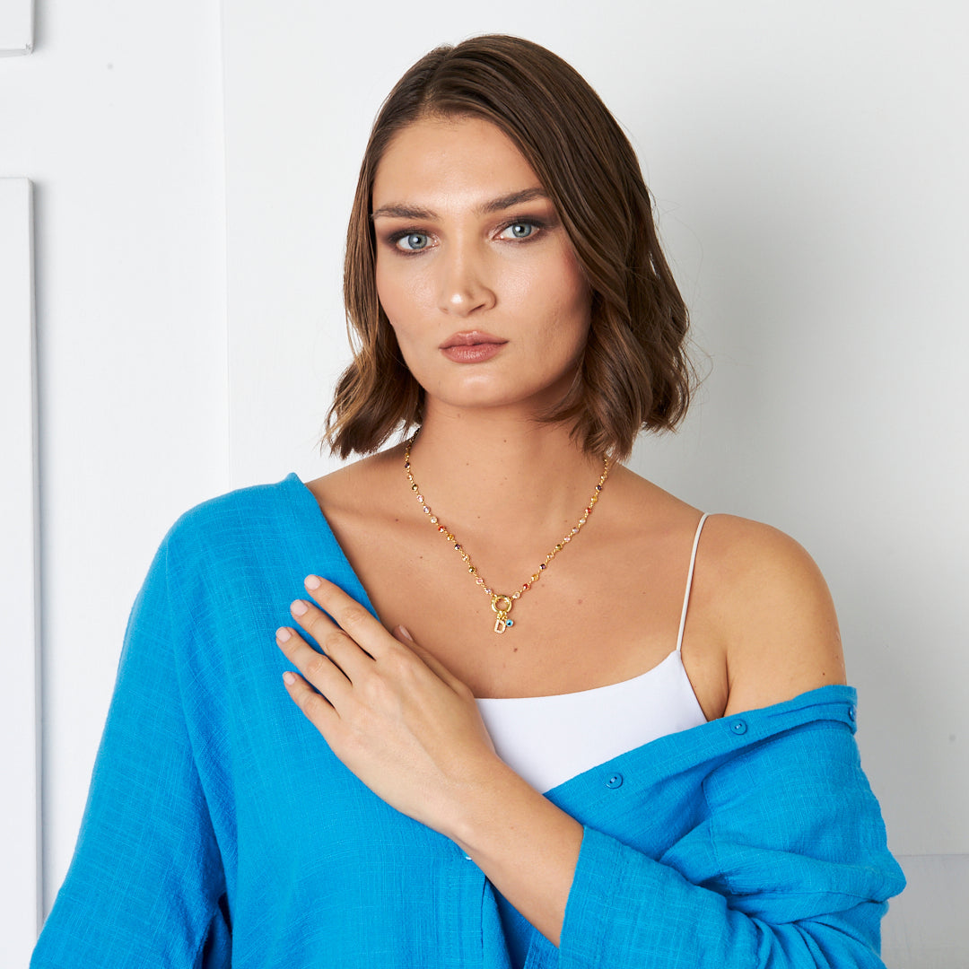 Colorful Necklace with Evil Eye Letters - 925 Silver